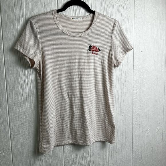 Marine Layer Striped Bonita Rose Printed Cotton Rayon Blend Shirt Size Medium - Picture 3 of 9